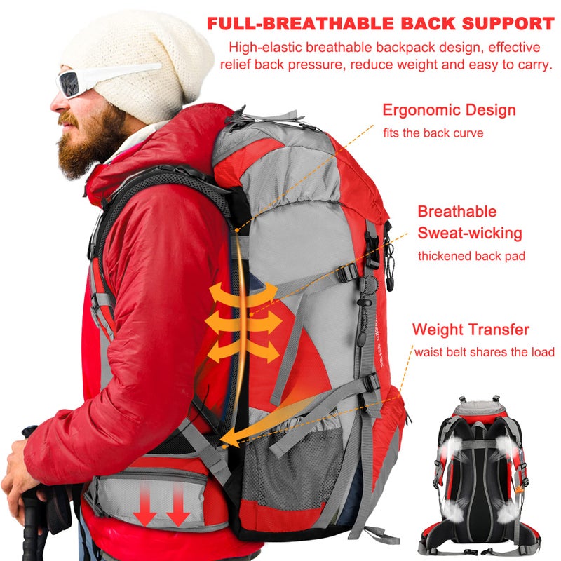 Loowoko 50L Hiking Backpack, Waterproof Camping Essentials Bag with Rain Cover, 45+5 Liter Lightweight Backpacking Back Pack - Image 3